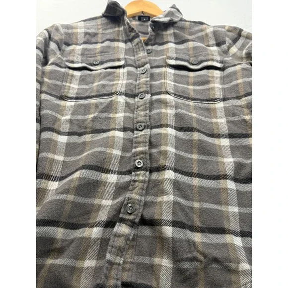 Patagonia Womens Organic Cotton Flannel Shirt Grey Tan Plaid Button Down S - Picture 4 of 13